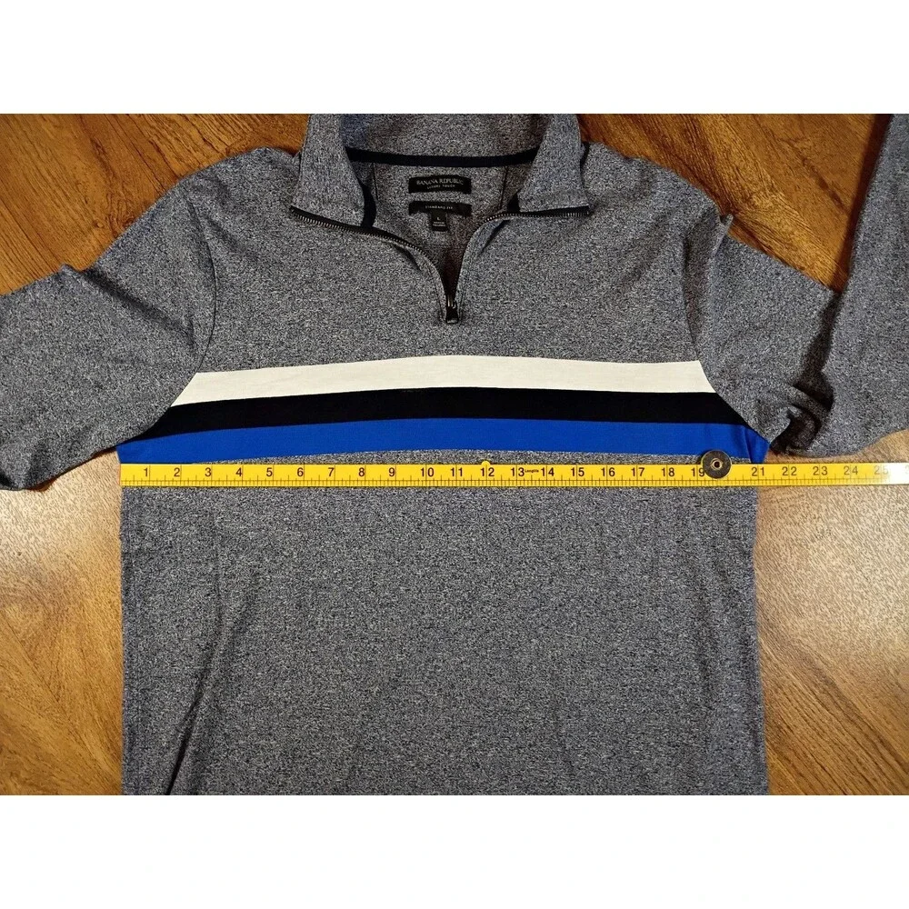 Banana Republic Luxury Touch Quarter Zip Mens L Gray Stripe